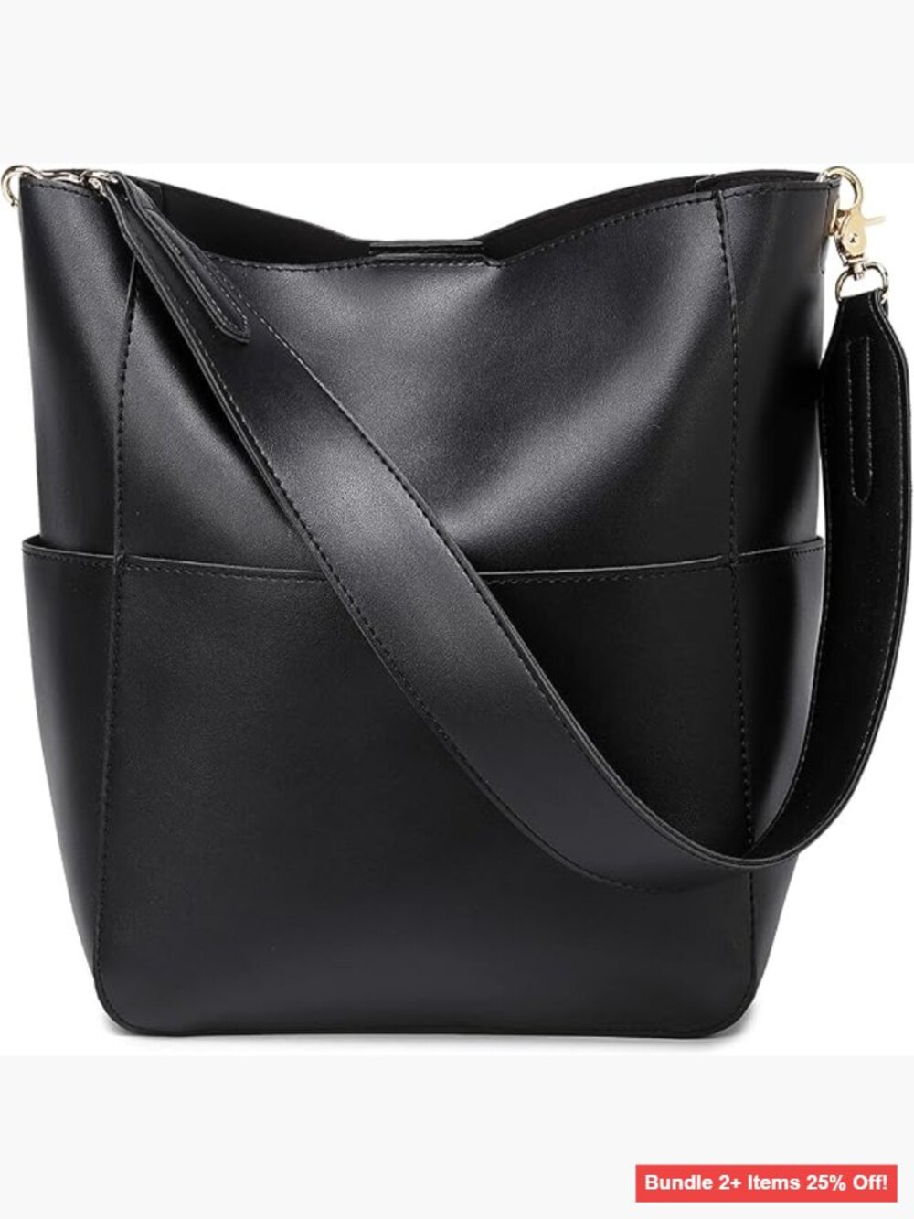 Vegan Leather Hobo Bucket Bag with Adjustable Crossbody Strap